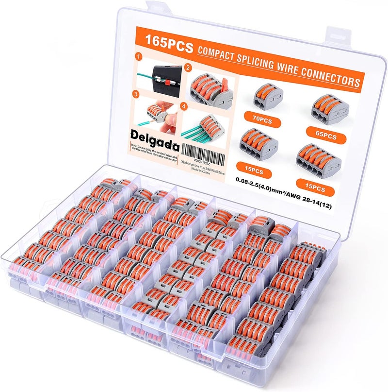 Delgada 165pcs Lever Wire Connectors Nuts 2/3/4/5 Port Compact Quick Splicing Electrical Connectors Kit for Stranded Solid and Flexible Wires - Image 1
